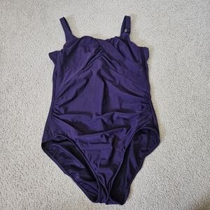 Lands' End Women's Slender Suit Carmela One Piece Swimsuit Purple 18L
